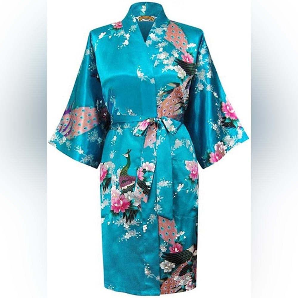 Vintage Silk Thai Peacock Robe Kimono M/L